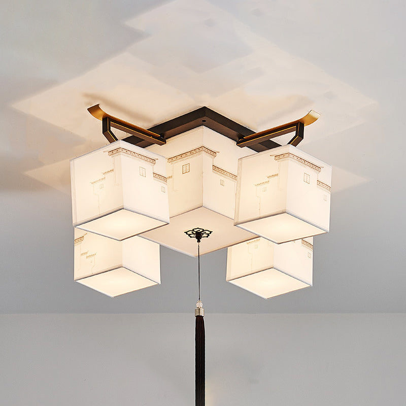 Plafonnier affleurant de Style traditionnel, abat-jour en tissu, luminaire pour salon