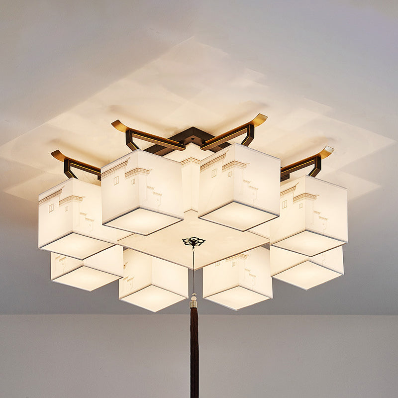 Plafonnier affleurant de Style traditionnel, abat-jour en tissu, luminaire pour salon