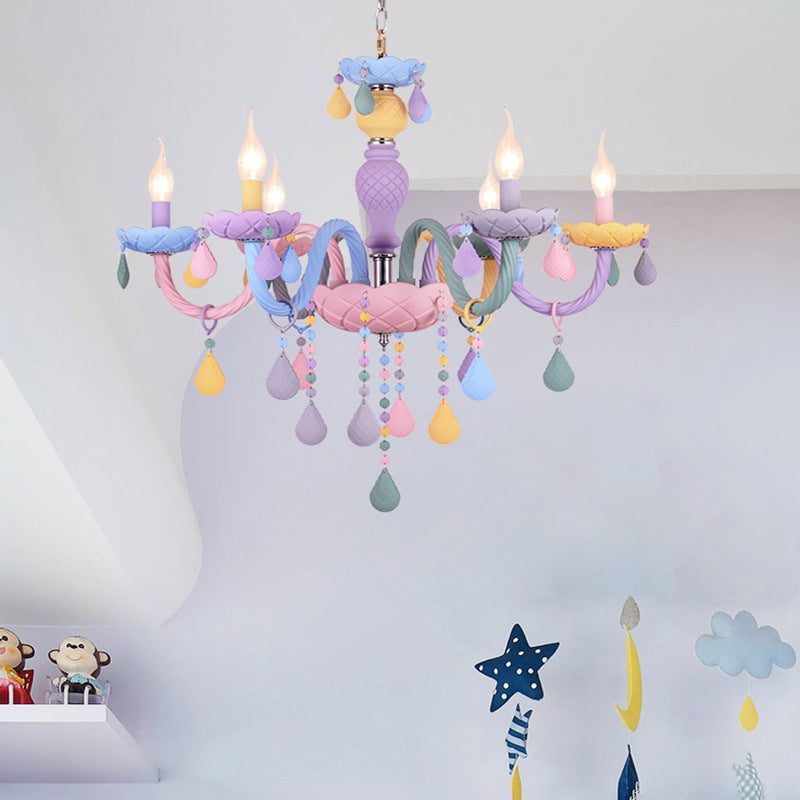 Veelkleurige kaarsenvormige kroonluchter lichte meid slaapkamer macaron verlichting hanger