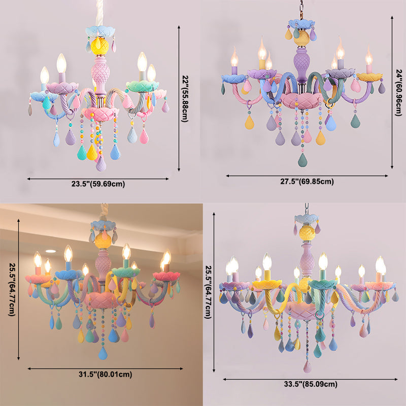 Veelkleurige kaarsenvormige kroonluchter lichte meid slaapkamer macaron verlichting hanger