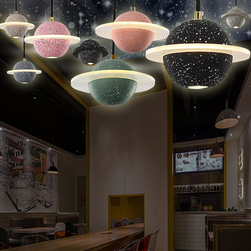 Lámpara colgante de cemento de forma de planeta LED Nordic moderno de cemento interior de cemento colgante