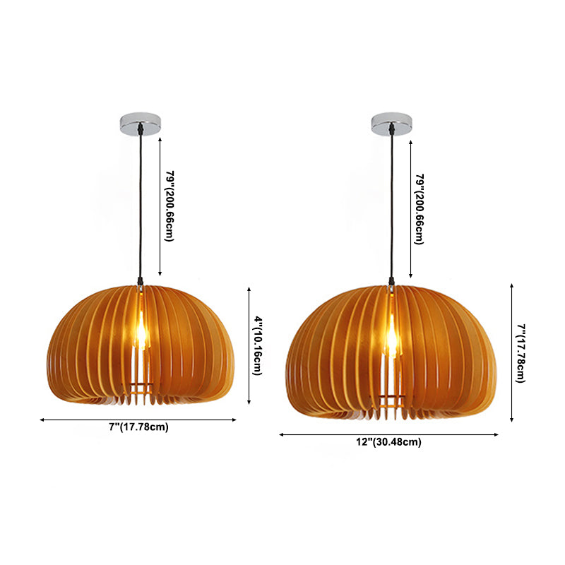 Japanese Style Pumpkin Hanging Light Wood Single-bulb Pendant for Dinning Room