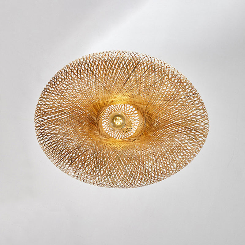 1 Light Bamboo Pendant Light Modern Style Hanging Lamp Fixture for Living Room