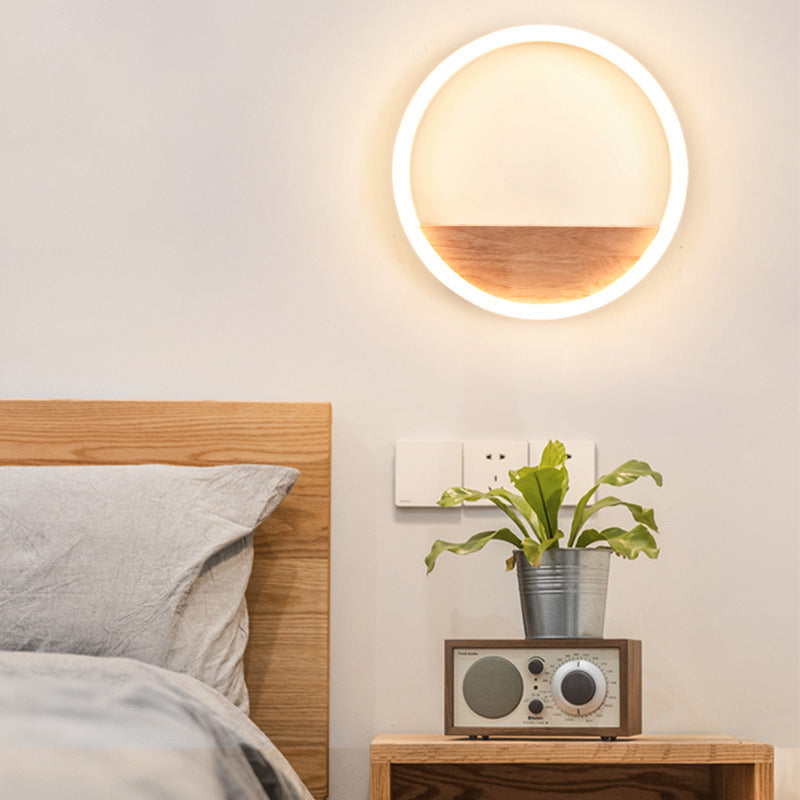 Iluminación en forma de acrílico O iluminación minimalista Luz de pared LED con estante de madera