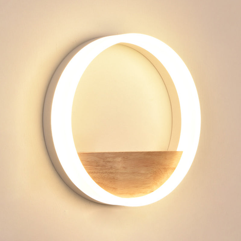 Iluminación en forma de acrílico O iluminación minimalista Luz de pared LED con estante de madera