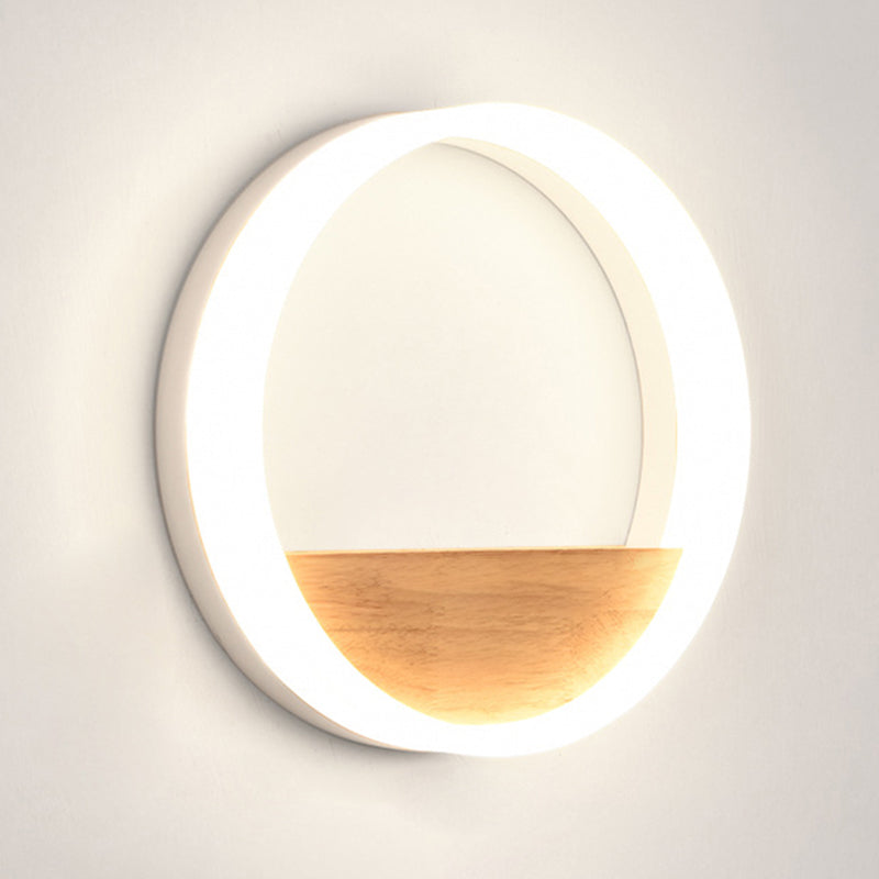 Iluminación en forma de acrílico O iluminación minimalista Luz de pared LED con estante de madera