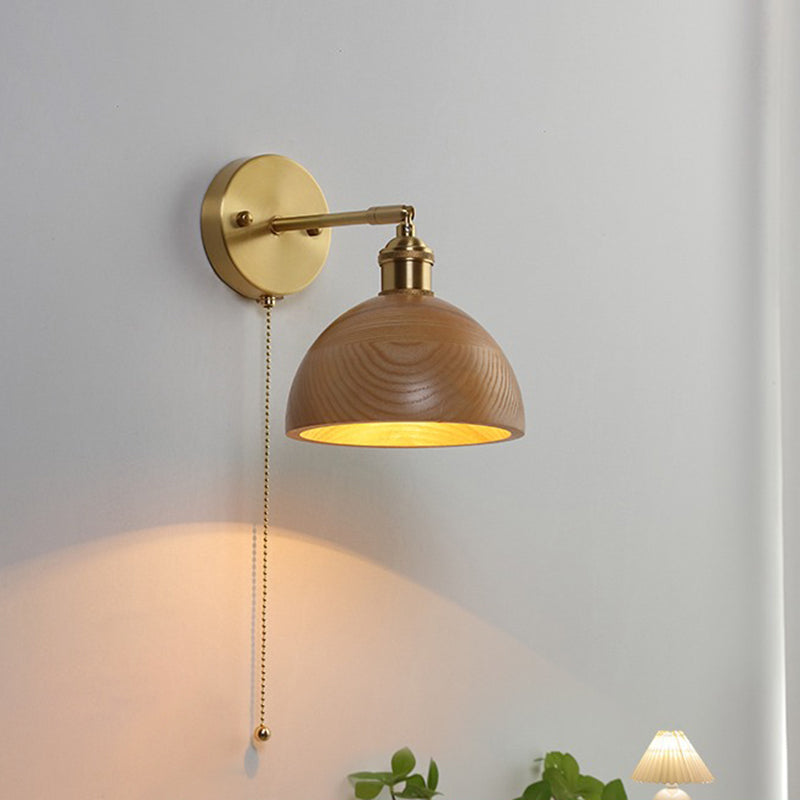Ciotola in legno l'illuminazione a parete da parete nordica 1 panta murale in ottone con braccio altalena e catena di tiro