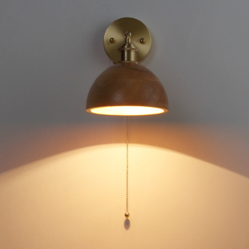 Ciotola in legno l'illuminazione a parete da parete nordica 1 panta murale in ottone con braccio altalena e catena di tiro