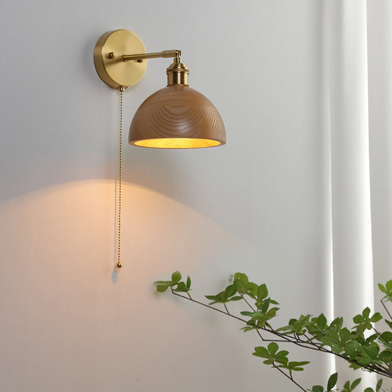 Ciotola in legno l'illuminazione a parete da parete nordica 1 panta murale in ottone con braccio altalena e catena di tiro
