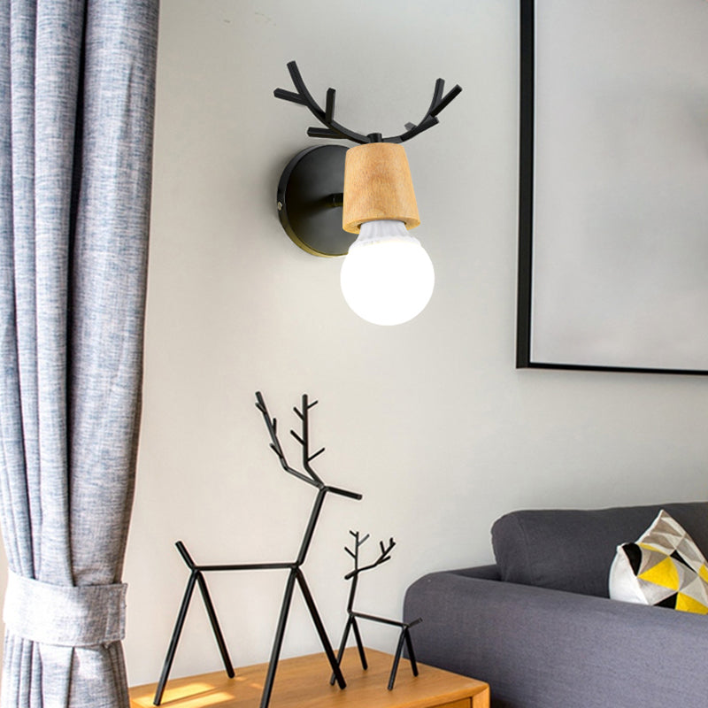 Shadeless Wooden Wall Lamp Fixture Nordic 1 Head Adjustable Wall Light for Bedroom