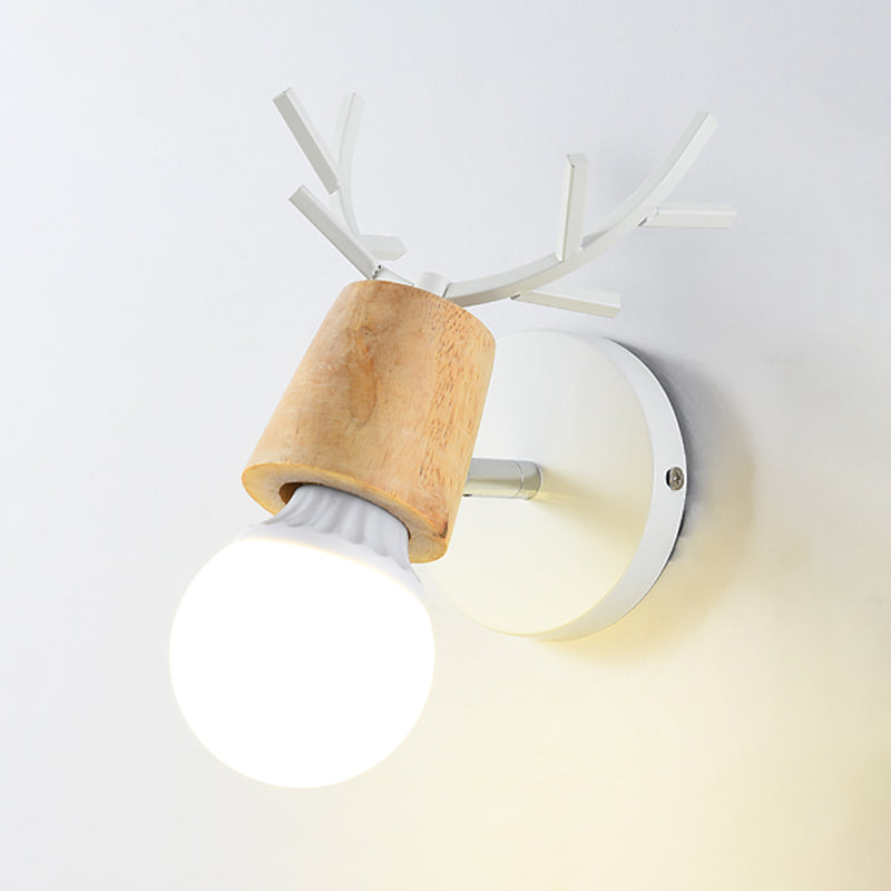 Shadeless Wooden Wall Lamp Fixture Nordic 1 Head Adjustable Wall Light for Bedroom