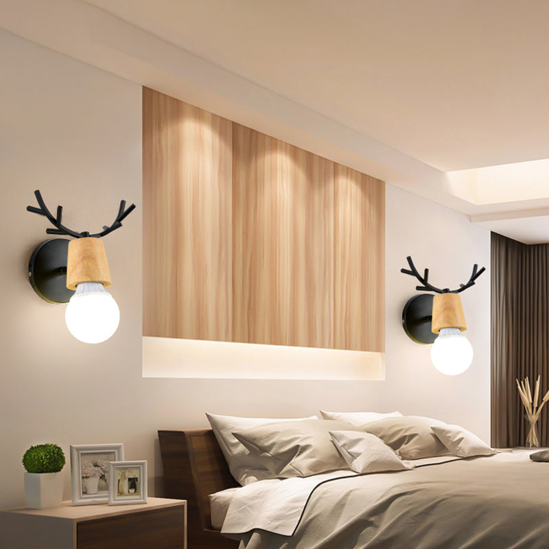Shadeless Wooden Wall Lamp Fixture Nordic 1 Head Adjustable Wall Light for Bedroom