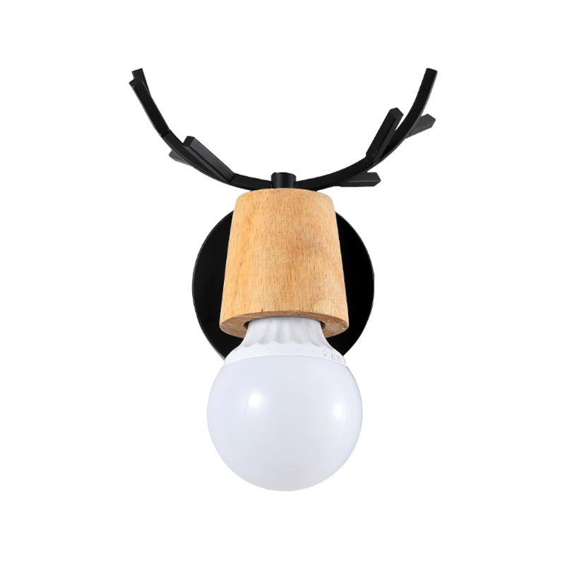 Shadeless Wooden Wall Lamp Fixture Nordic 1 Head Adjustable Wall Light for Bedroom