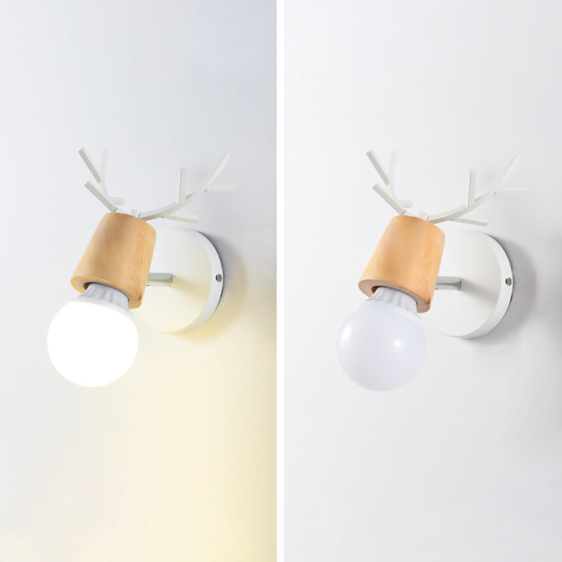 Shadeless Wooden Wall Lamp Fixture Nordic 1 Head Adjustable Wall Light for Bedroom