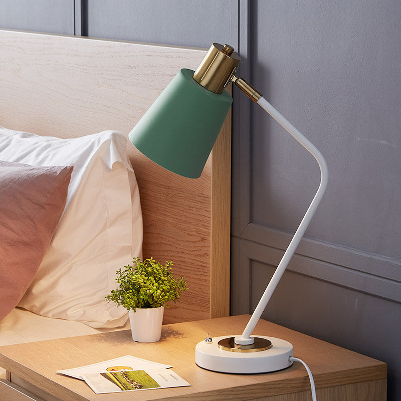 Macaroon Night Table Lamps Barrel 1-Light Bedroom Nightstand Lights with Metal Shade