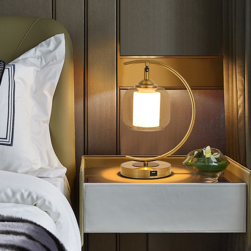 One Bulb Contemporary Table Lamp Clear Glass Bedroom Living Room Desk Lamp in Gold