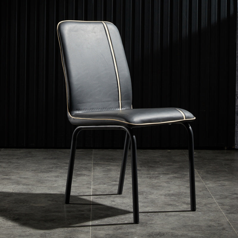 Silla de comedor de cuero de estilo moderno, silla sin brazos de cocina con patas de metal