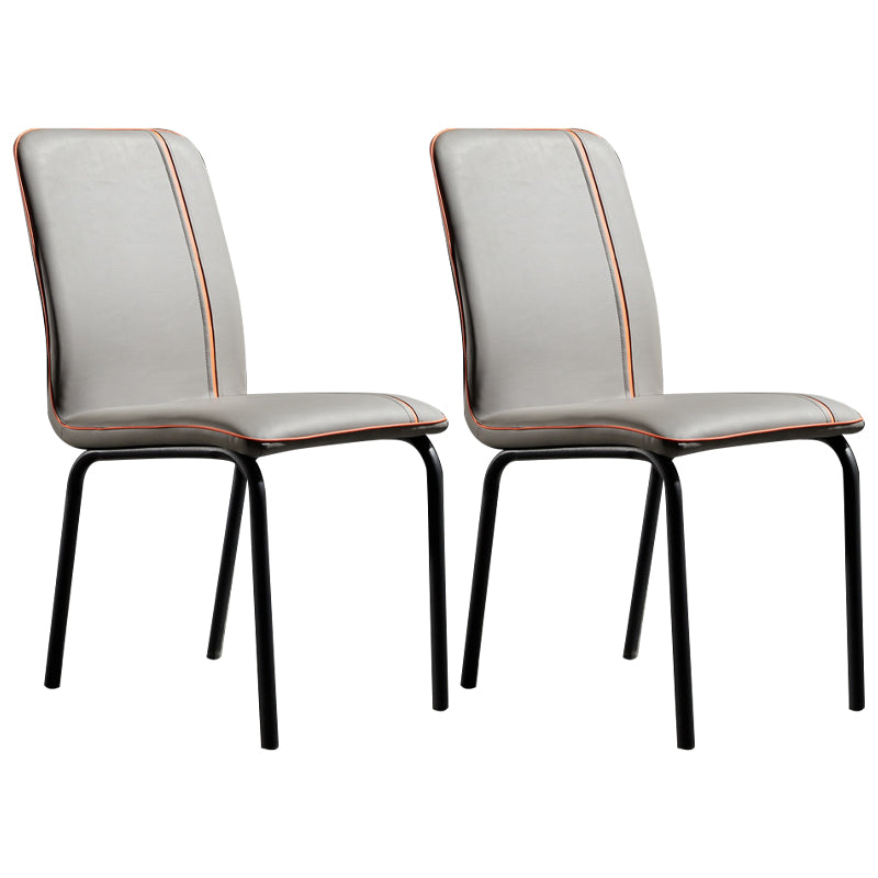 Silla de comedor de cuero de estilo moderno, silla sin brazos de cocina con patas de metal
