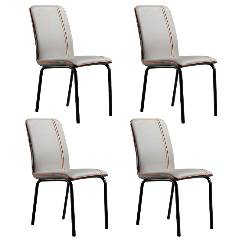 Silla de comedor de cuero de estilo moderno, silla sin brazos de cocina con patas de metal