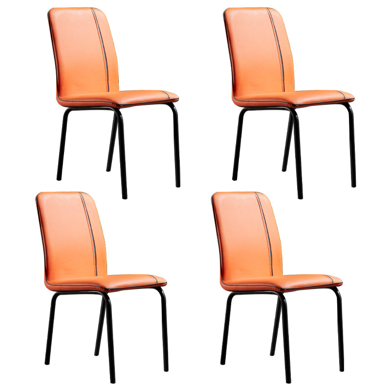 Silla de comedor de cuero de estilo moderno, silla sin brazos de cocina con patas de metal