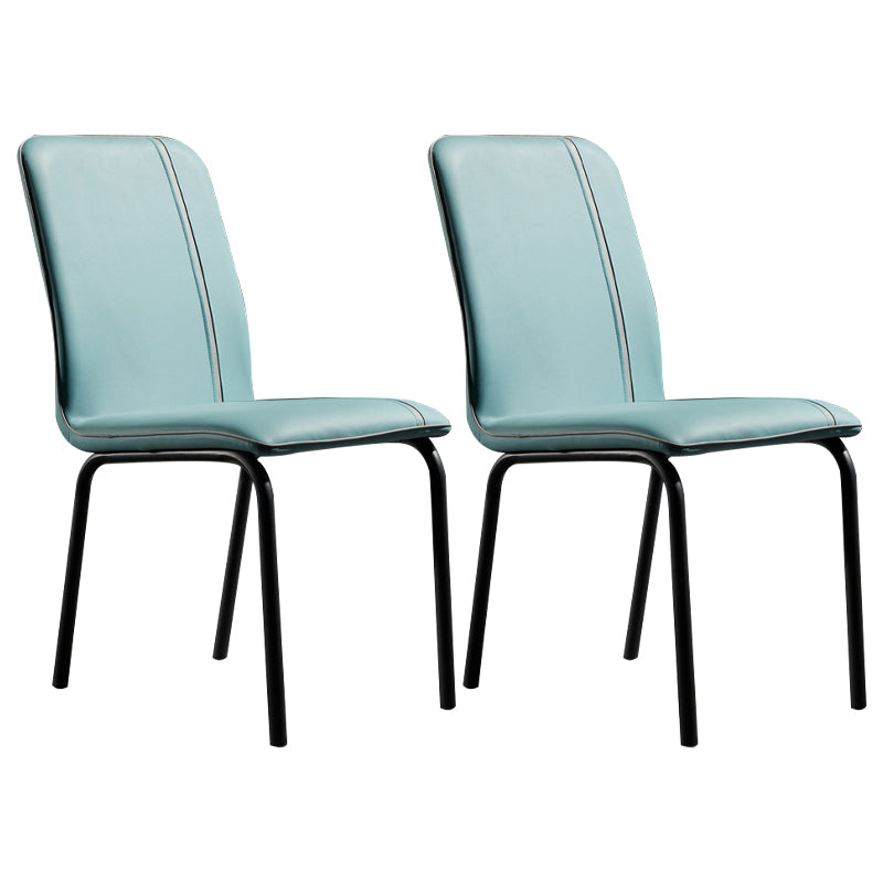 Silla de comedor de cuero de estilo moderno, silla sin brazos de cocina con patas de metal