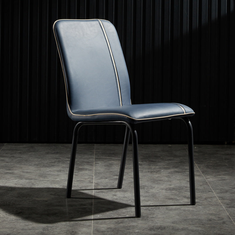 Silla de comedor de cuero de estilo moderno, silla sin brazos de cocina con patas de metal