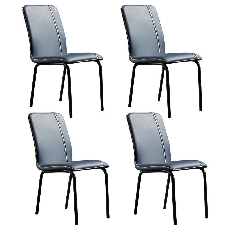 Silla de comedor de cuero de estilo moderno, silla sin brazos de cocina con patas de metal