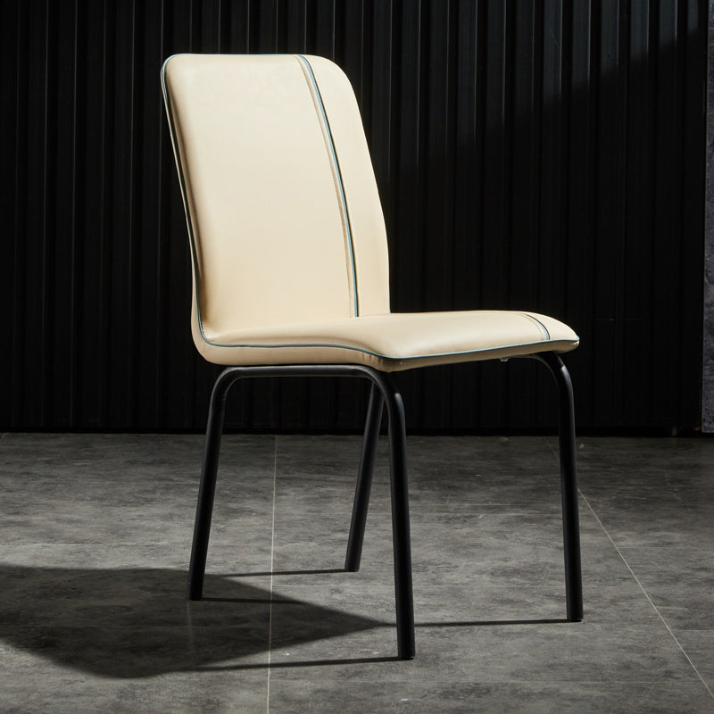 Silla de comedor de cuero de estilo moderno, silla sin brazos de cocina con patas de metal