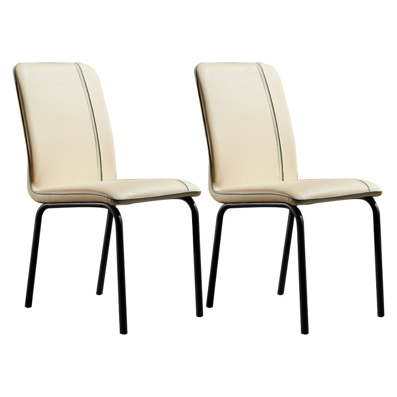 Silla de comedor de cuero de estilo moderno, silla sin brazos de cocina con patas de metal