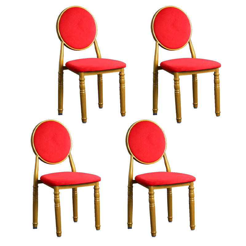 Silla lateral casera escandinava Silla lateral de comedor tapizada de metal con respaldo abierto