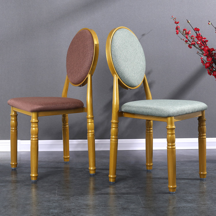 Silla lateral casera escandinava Silla lateral de comedor tapizada de metal con respaldo abierto
