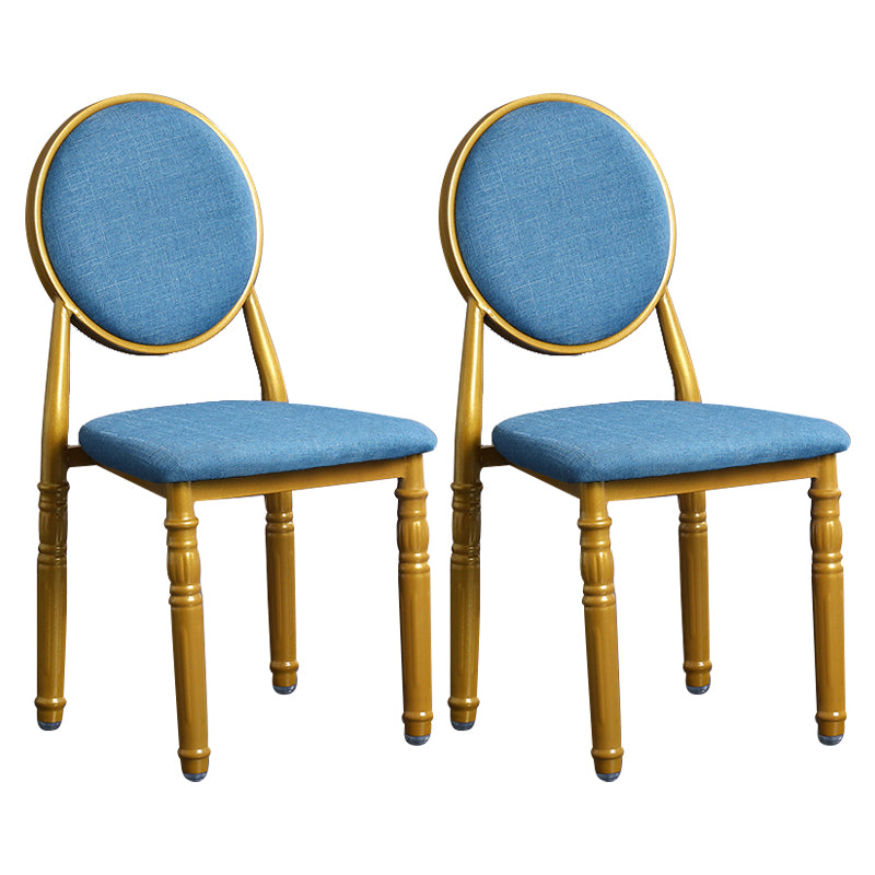 Silla lateral casera escandinava Silla lateral de comedor tapizada de metal con respaldo abierto