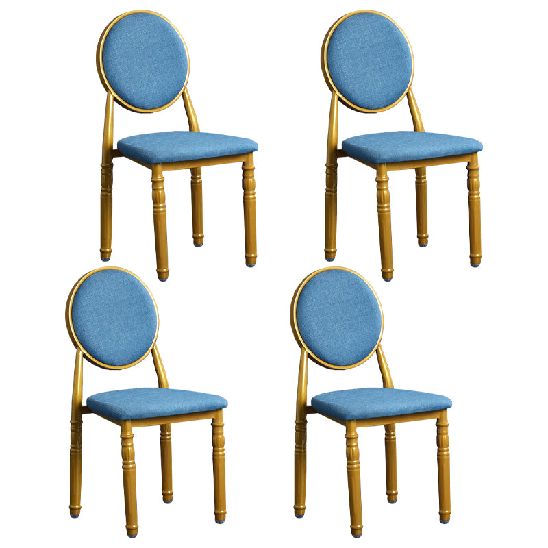 Silla lateral casera escandinava Silla lateral de comedor tapizada de metal con respaldo abierto