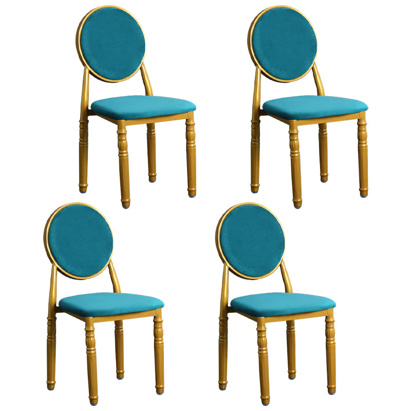 Silla lateral casera escandinava Silla lateral de comedor tapizada de metal con respaldo abierto