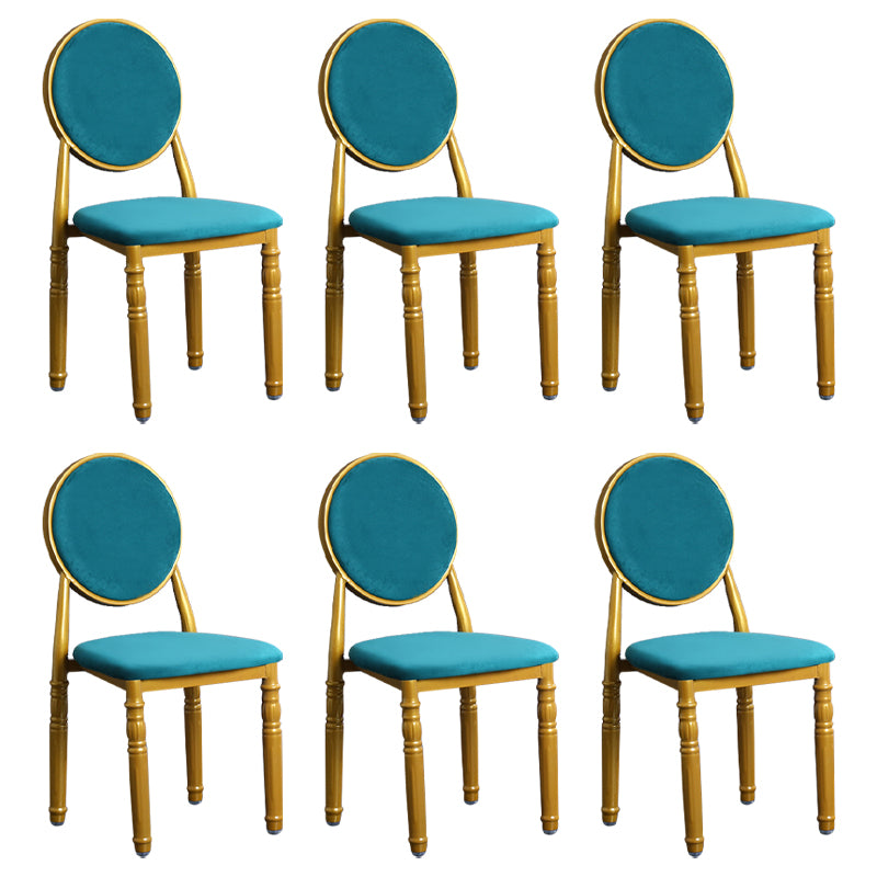 Silla lateral casera escandinava Silla lateral de comedor tapizada de metal con respaldo abierto