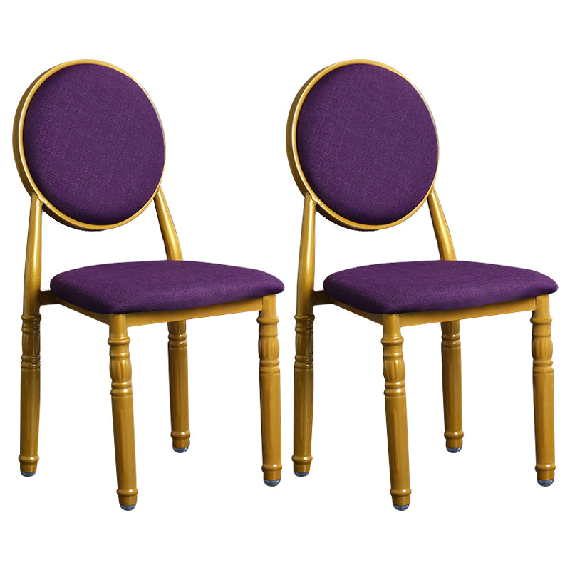 Silla lateral casera escandinava Silla lateral de comedor tapizada de metal con respaldo abierto