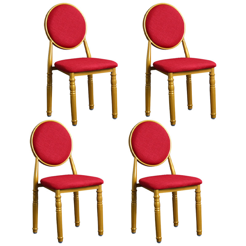 Silla lateral casera escandinava Silla lateral de comedor tapizada de metal con respaldo abierto