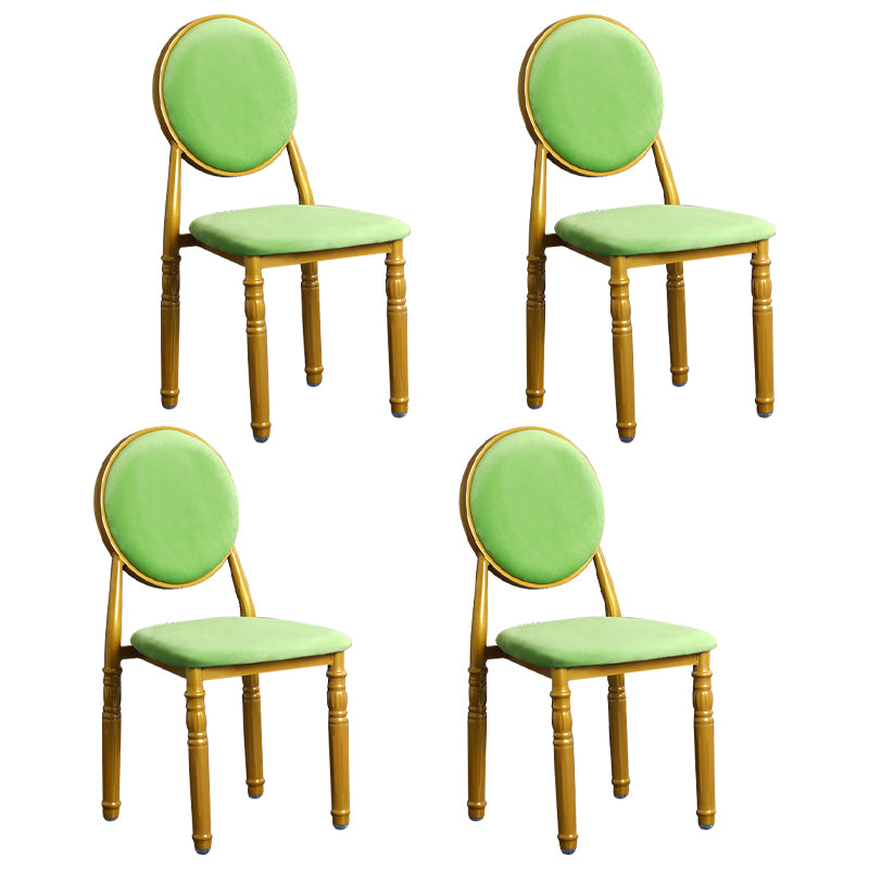 Silla lateral casera escandinava Silla lateral de comedor tapizada de metal con respaldo abierto