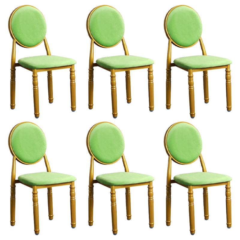 Silla lateral casera escandinava Silla lateral de comedor tapizada de metal con respaldo abierto