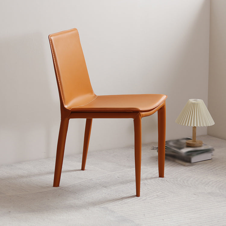 Contemporary Style Leather Dining Side Chair Solid Back Armless Side Chair