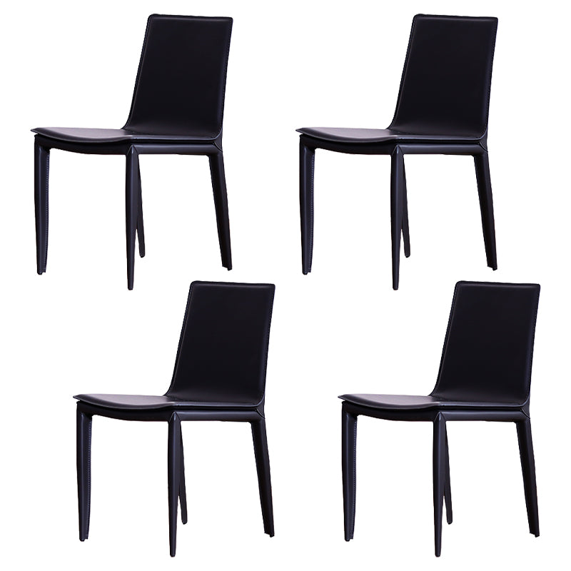 Contemporary Style Leather Dining Side Chair Solid Back Armless Side Chair