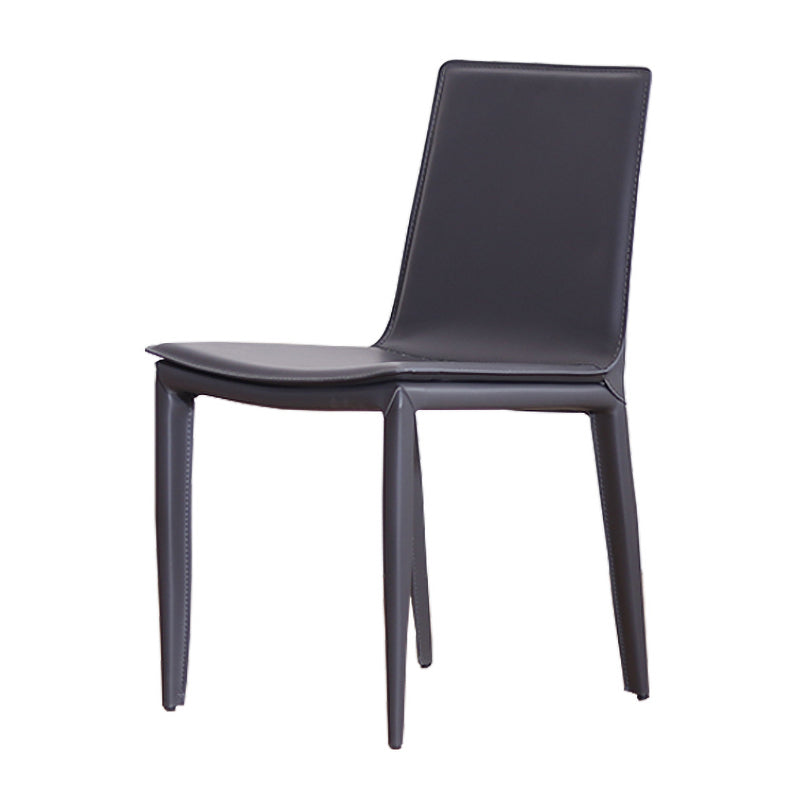 Contemporary Style Leather Dining Side Chair Solid Back Armless Side Chair