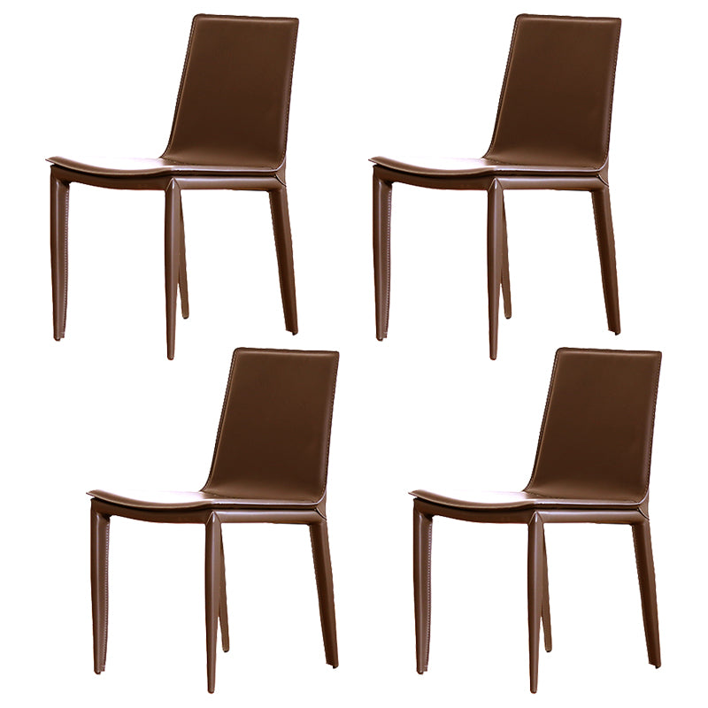 Contemporary Style Leather Dining Side Chair Solid Back Armless Side Chair
