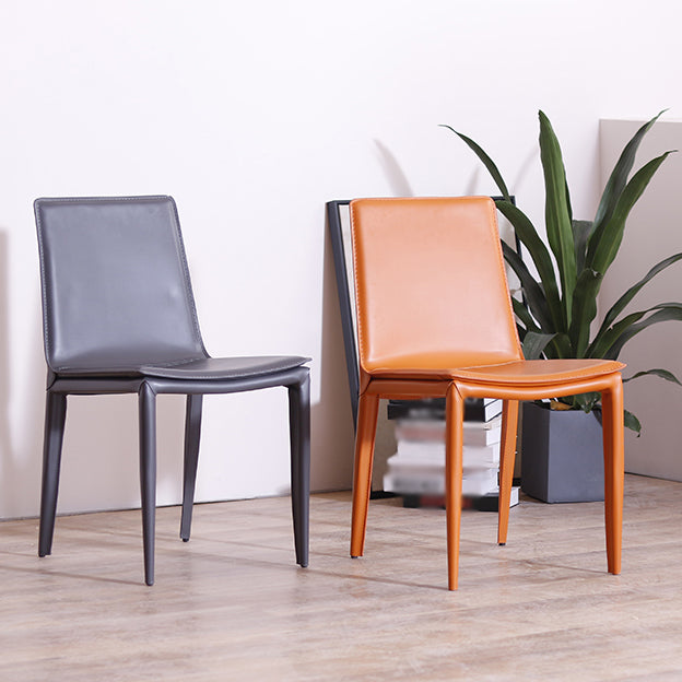 Contemporary Style Leather Dining Side Chair Solid Back Armless Side Chair