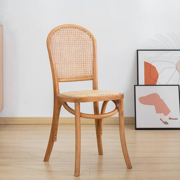 Sillas de comedor sin brazos de Bentwood, sillas laterales con respaldo abierto de ratán y patas de madera