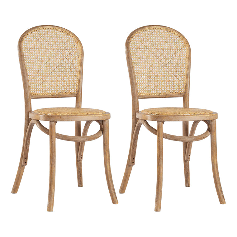 Sillas de comedor sin brazos de Bentwood, sillas laterales con respaldo abierto de ratán y patas de madera