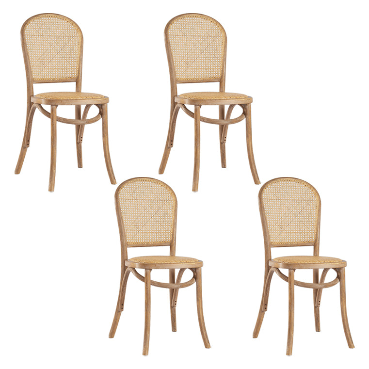 Sillas de comedor sin brazos de Bentwood, sillas laterales con respaldo abierto de ratán y patas de madera