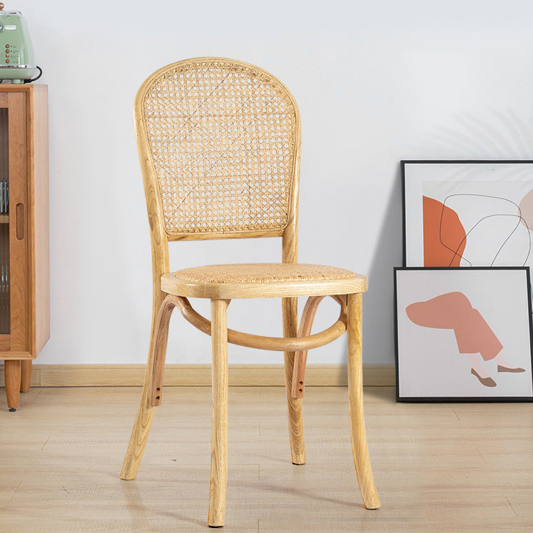 Sillas de comedor sin brazos de Bentwood, sillas laterales con respaldo abierto de ratán y patas de madera