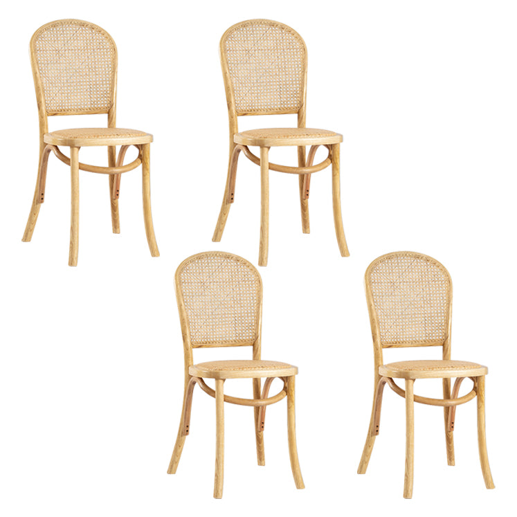 Sillas de comedor sin brazos de Bentwood, sillas laterales con respaldo abierto de ratán y patas de madera