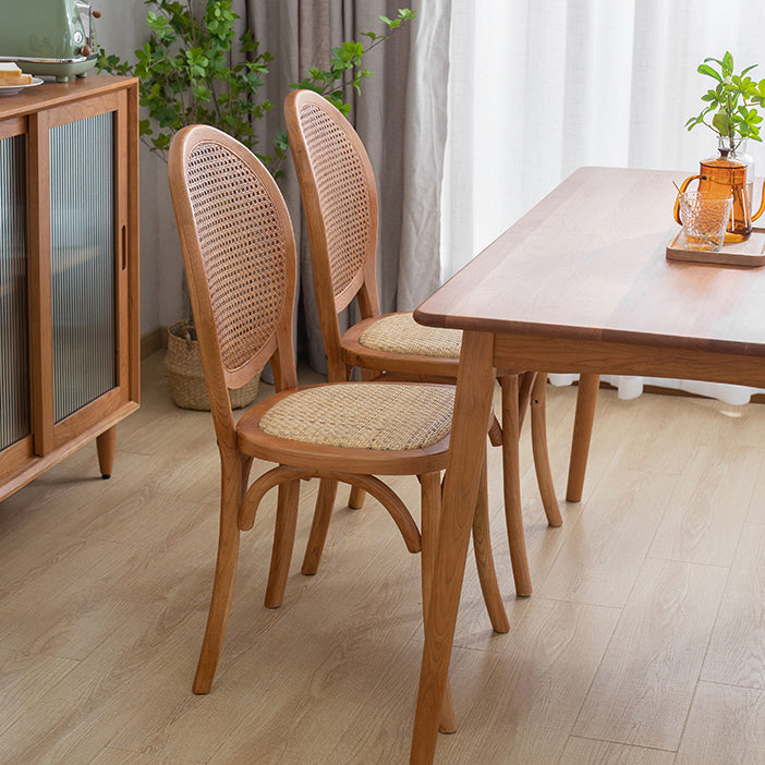 Sillas de comedor sin brazos de Bentwood, sillas laterales con respaldo abierto de ratán y patas de madera